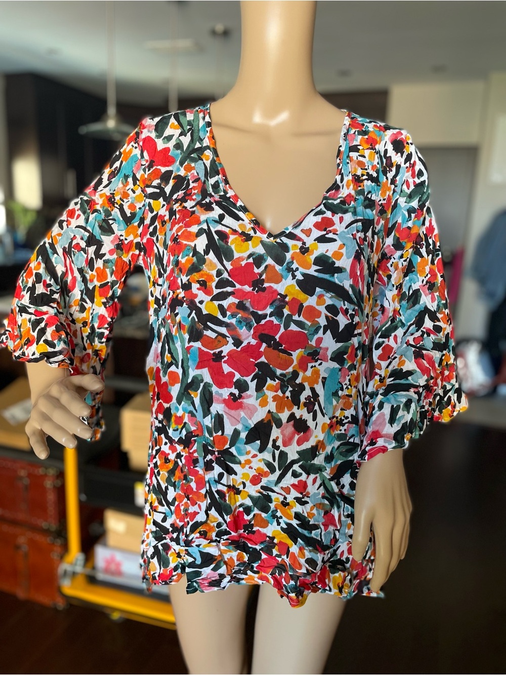Anne Cole Multicolor Floral V-Neck Cover-up